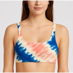 Aerie Scoop Neck Bikini Top Women’s Small Tie Dye Blue Pink Swimwear Padded